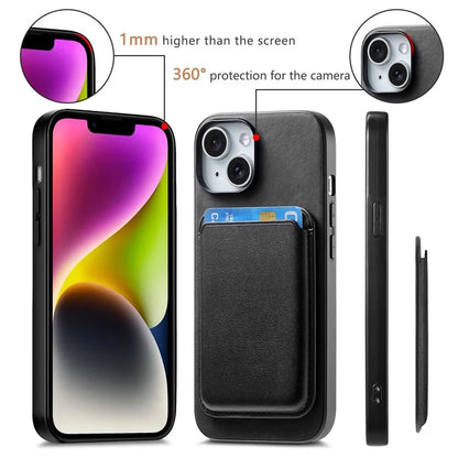 B2 For iPhone 15 Case Leather+TPU Phone Cover with Detachable Magnetic Card Holder