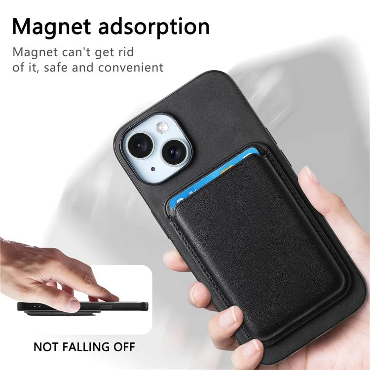 B2 For iPhone 15 Case Leather+TPU Phone Cover with Detachable Magnetic Card Holder