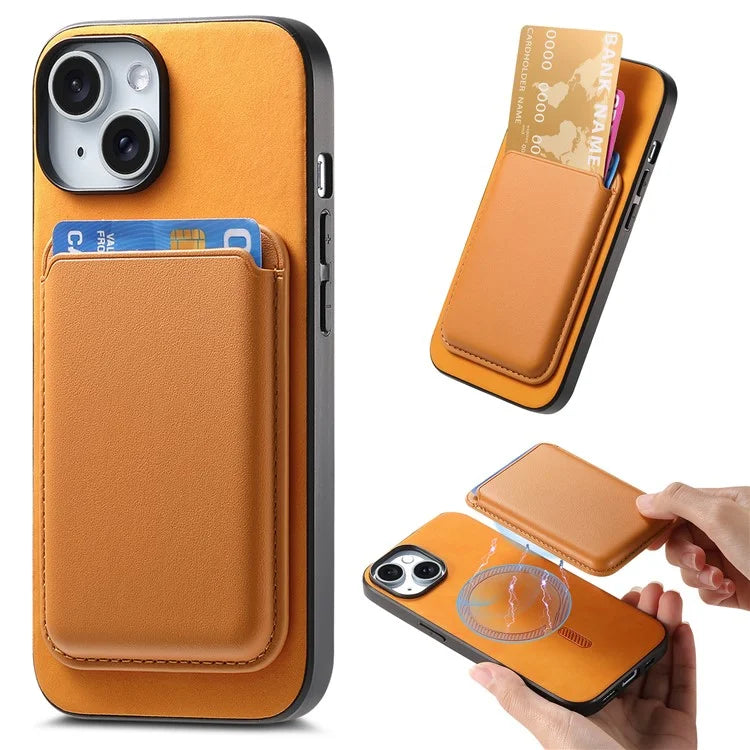 B2 For iPhone 15 Case Leather+TPU Phone Cover with Detachable Magnetic Card Holder