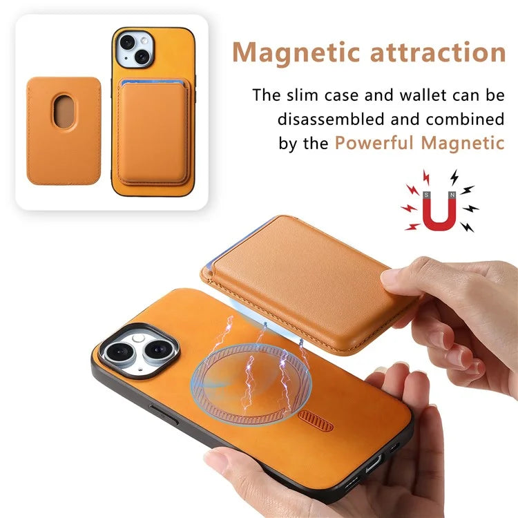 B2 For iPhone 15 Case Leather+TPU Phone Cover with Detachable Magnetic Card Holder