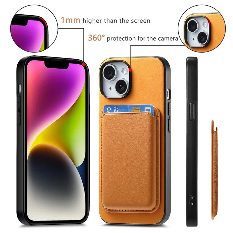 B2 For iPhone 15 Case Leather+TPU Phone Cover with Detachable Magnetic Card Holder