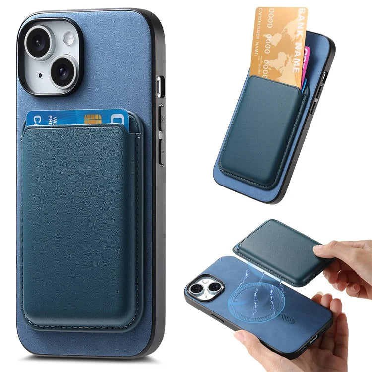 B2 For iPhone 15 Case Leather+TPU Phone Cover with Detachable Magnetic Card Holder
