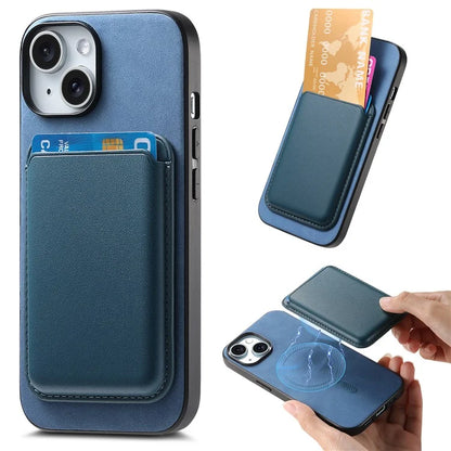 B2 For iPhone 15 Case Leather+TPU Phone Cover with Detachable Magnetic Card Holder