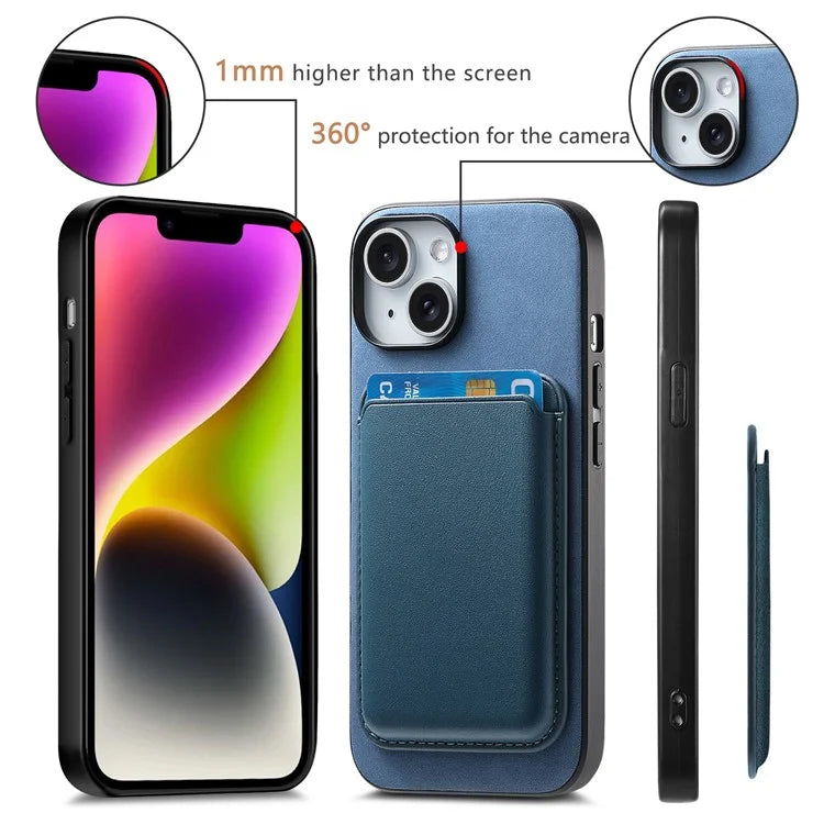 B2 For iPhone 15 Case Leather+TPU Phone Cover with Detachable Magnetic Card Holder