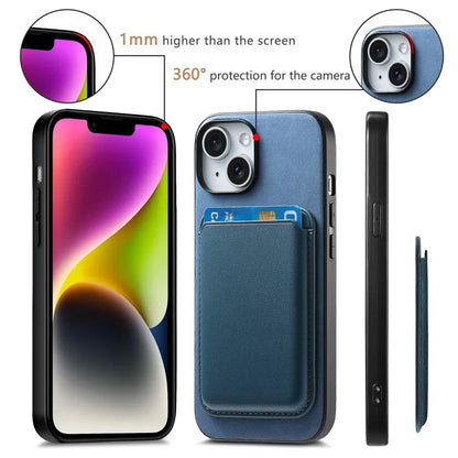 B2 For iPhone 15 Case Leather+TPU Phone Cover with Detachable Magnetic Card Holder