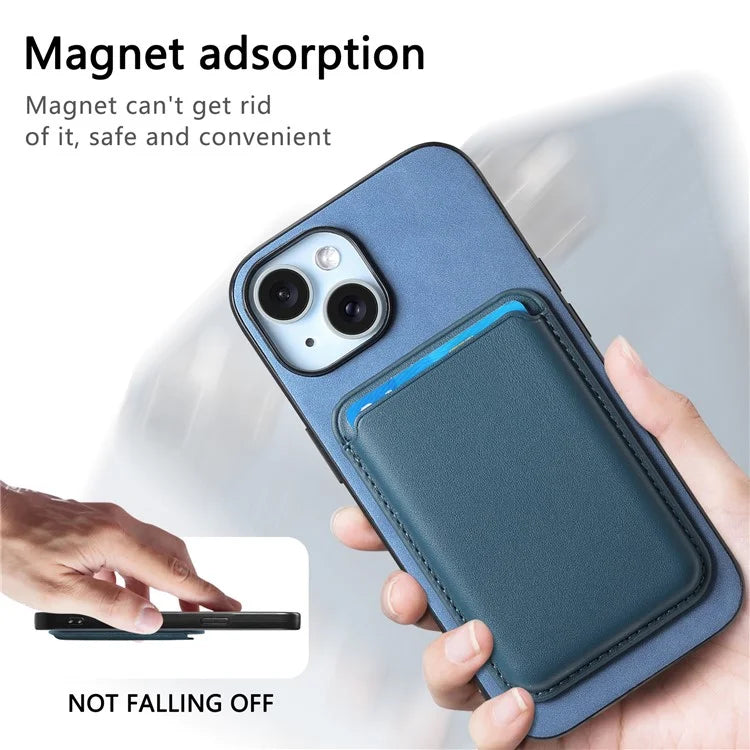 B2 For iPhone 15 Case Leather+TPU Phone Cover with Detachable Magnetic Card Holder