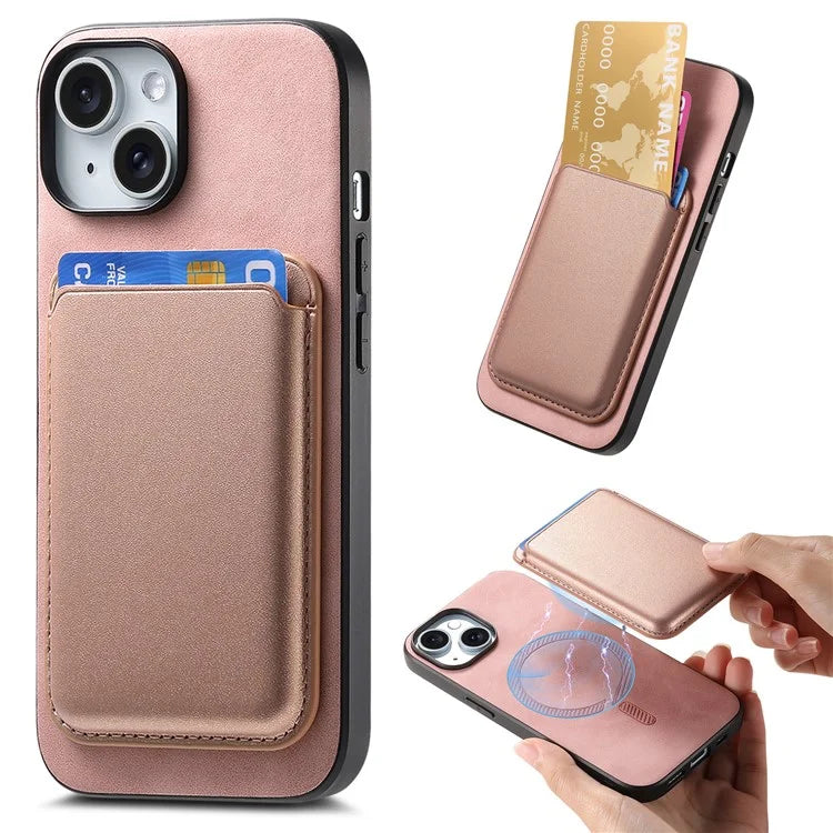 B2 For iPhone 15 Case Leather+TPU Phone Cover with Detachable Magnetic Card Holder