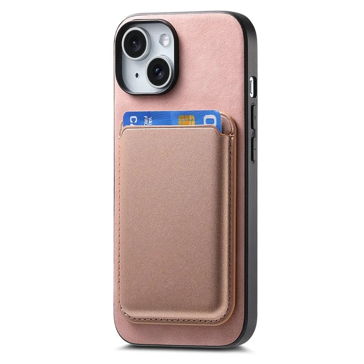 B2 For iPhone 15 Case Leather+TPU Phone Cover with Detachable Magnetic Card Holder