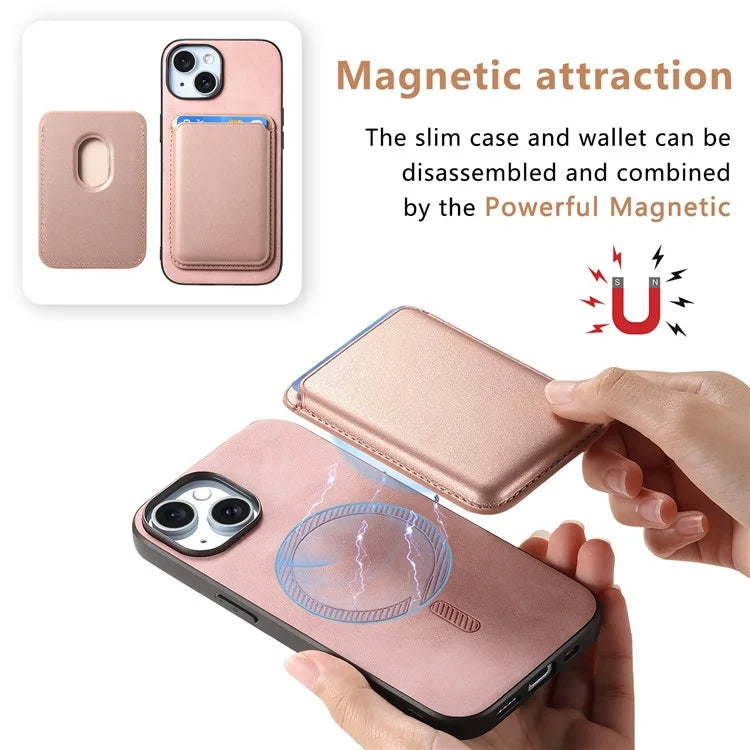 B2 For iPhone 15 Case Leather+TPU Phone Cover with Detachable Magnetic Card Holder