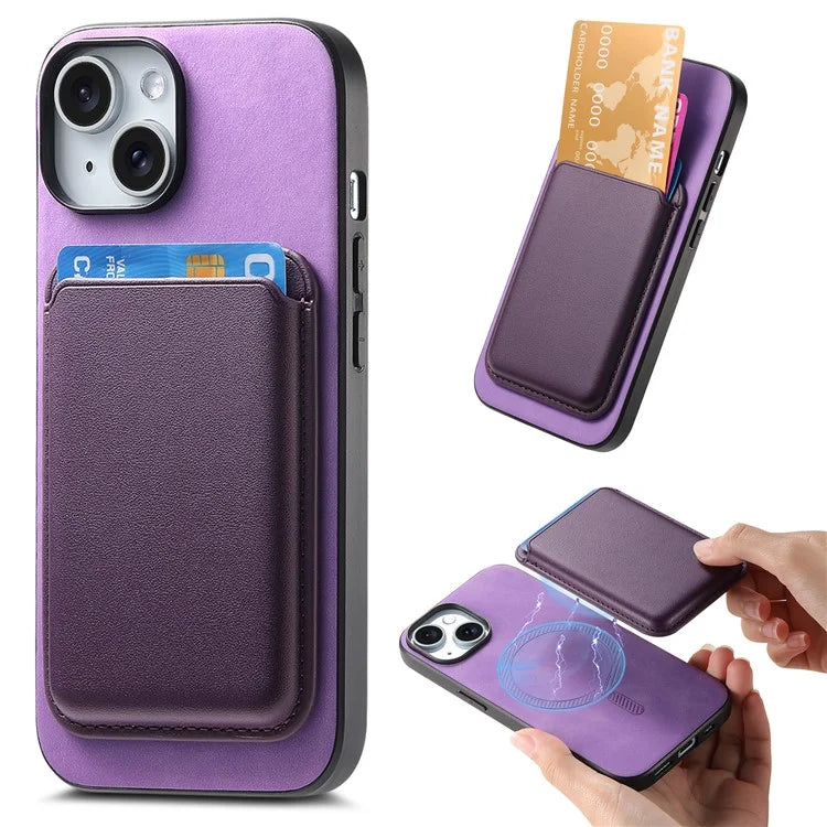 B2 For iPhone 15 Case Leather+TPU Phone Cover with Detachable Magnetic Card Holder