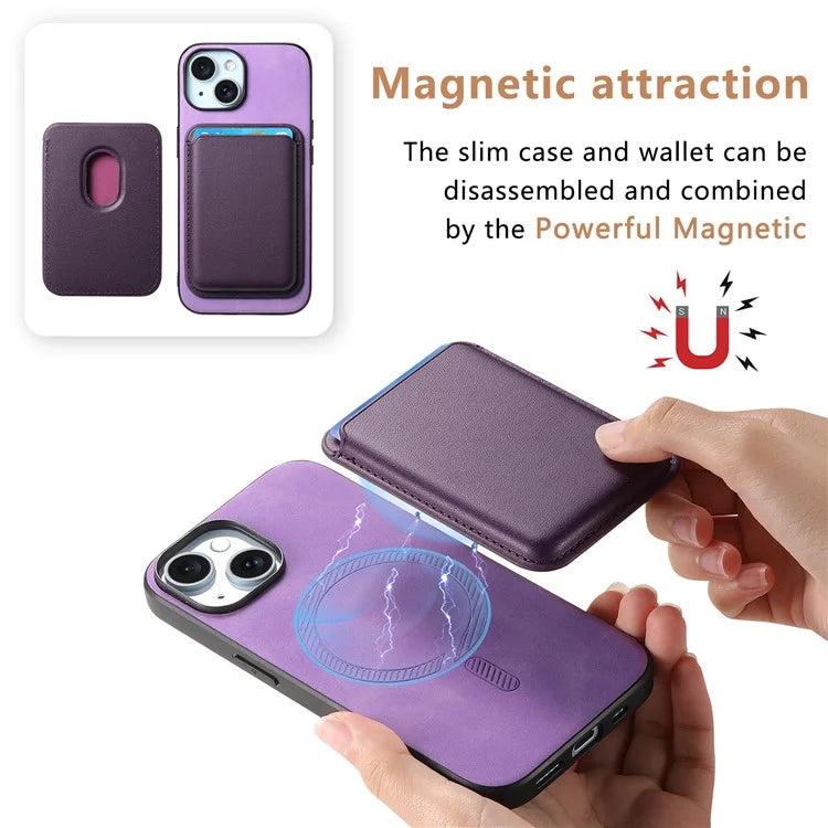 B2 For iPhone 15 Case Leather+TPU Phone Cover with Detachable Magnetic Card Holder