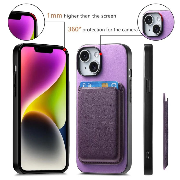 B2 For iPhone 15 Case Leather+TPU Phone Cover with Detachable Magnetic Card Holder
