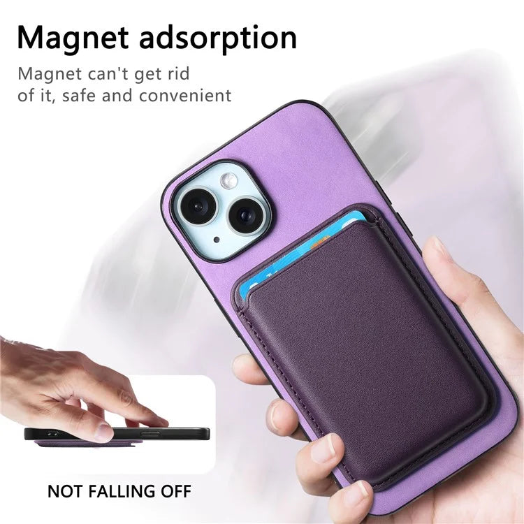 B2 For iPhone 15 Case Leather+TPU Phone Cover with Detachable Magnetic Card Holder