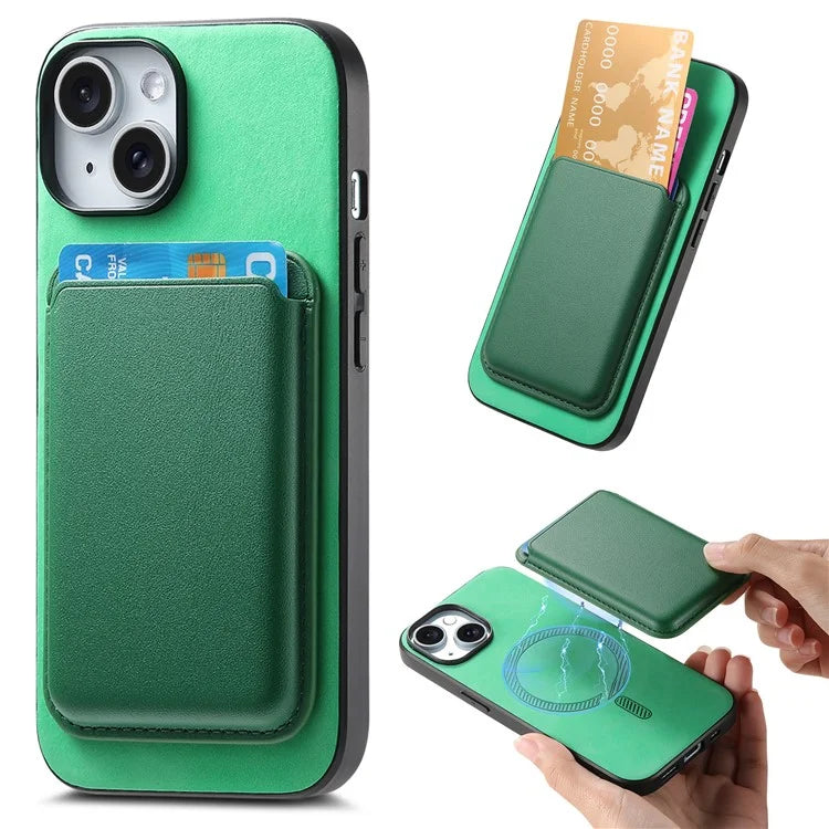 B2 For iPhone 15 Case Leather+TPU Phone Cover with Detachable Magnetic Card Holder