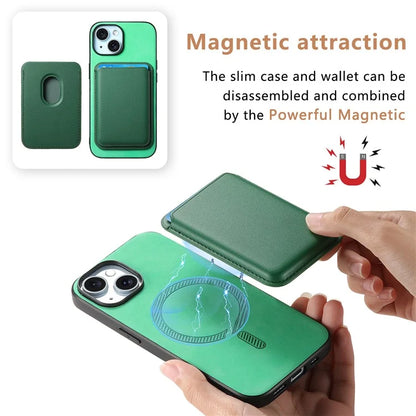 B2 For iPhone 15 Case Leather+TPU Phone Cover with Detachable Magnetic Card Holder