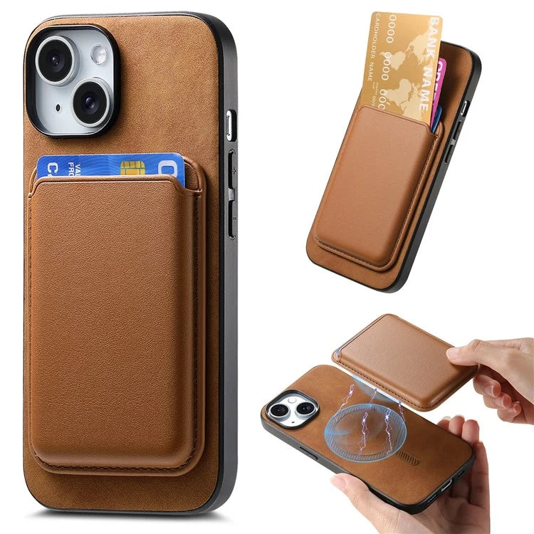 B2 For iPhone 15 Case Leather+TPU Phone Cover with Detachable Magnetic Card Holder