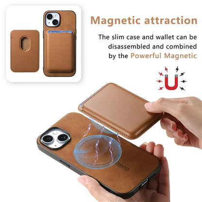B2 For iPhone 15 Case Leather+TPU Phone Cover with Detachable Magnetic Card Holder