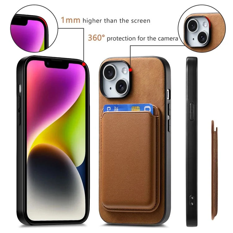 B2 For iPhone 15 Case Leather+TPU Phone Cover with Detachable Magnetic Card Holder