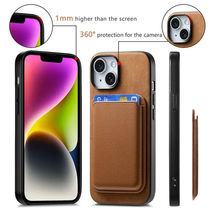 B2 For iPhone 15 Case Leather+TPU Phone Cover with Detachable Magnetic Card Holder
