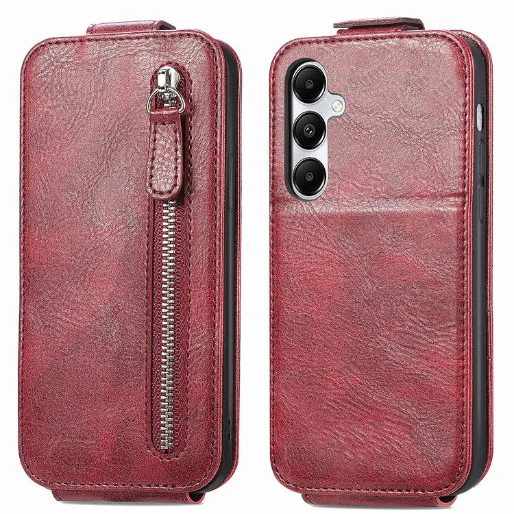For Samsung Galaxy A15 4G Case Zipper Pocket PU Leather Vertical Flip Wallet Phone Cover