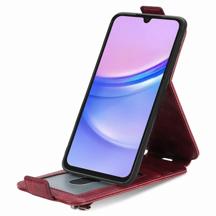 For Samsung Galaxy A15 4G Case Zipper Pocket PU Leather Vertical Flip Wallet Phone Cover