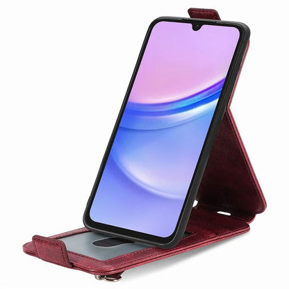 For Samsung Galaxy A15 4G Case Zipper Pocket PU Leather Vertical Flip Wallet Phone Cover
