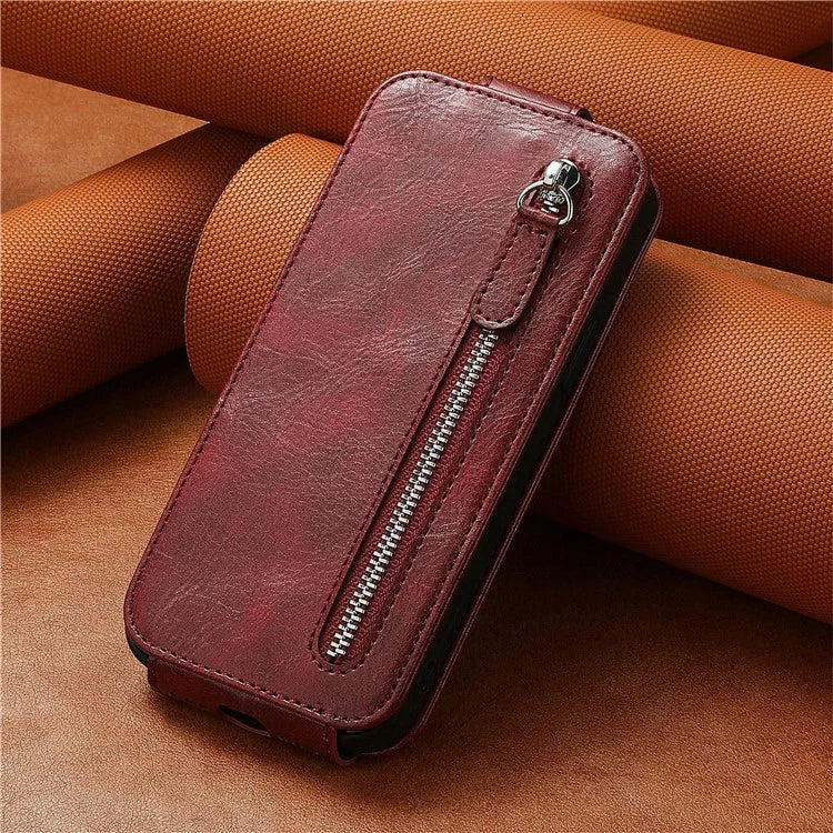 For Samsung Galaxy A15 4G Case Zipper Pocket PU Leather Vertical Flip Wallet Phone Cover