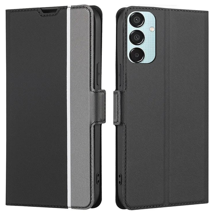 For Samsung Galaxy M15 5G Case PU Leather Phone Shell Twill Texture Card Slots Cover