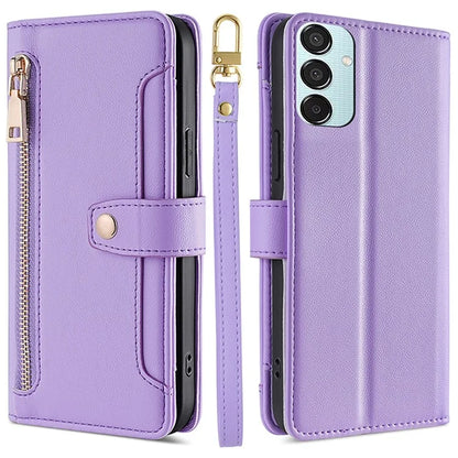 For Samsung Galaxy M15 5G Leather Case Wallet Zipper Phone Cover with 2 Straps