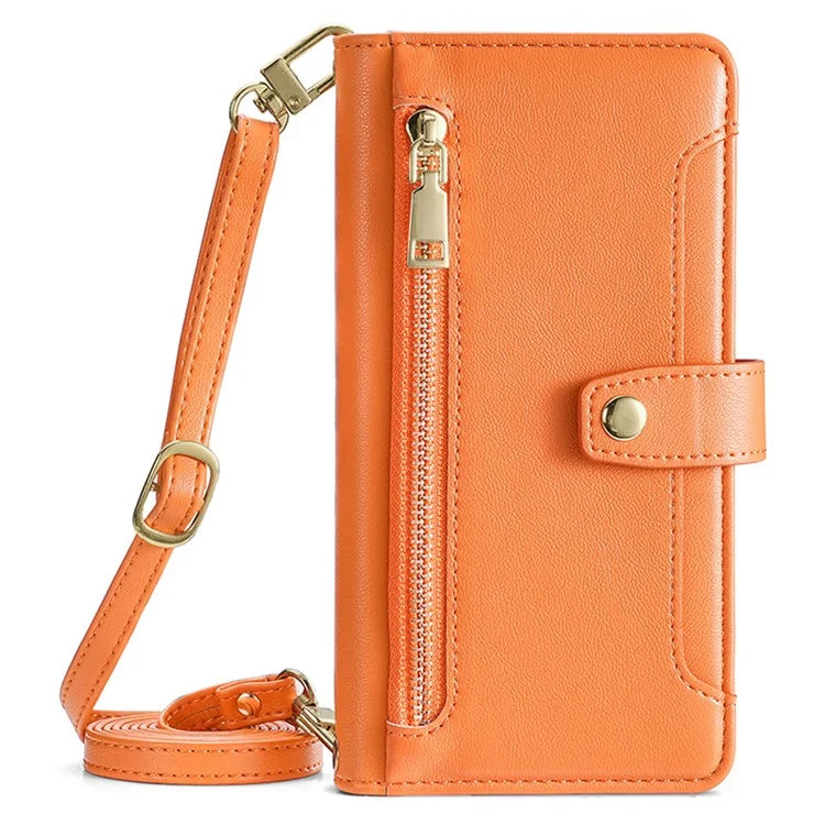 For Samsung Galaxy M15 5G Leather Case Wallet Zipper Phone Cover with 2 Straps