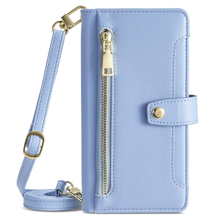 For Samsung Galaxy M15 5G Leather Case Wallet Zipper Phone Cover with 2 Straps