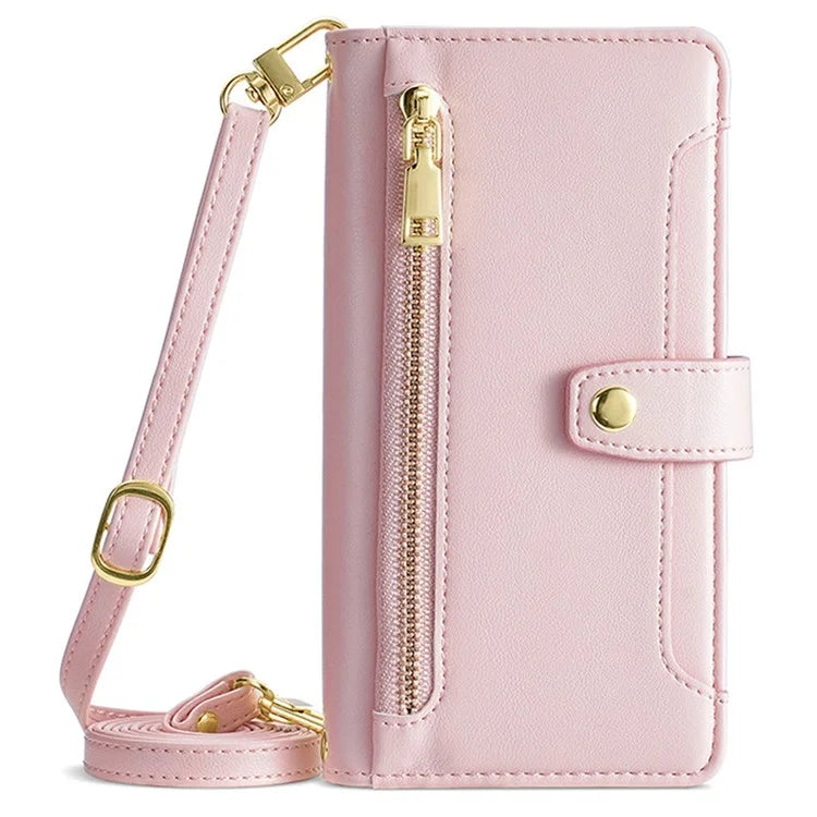 For Samsung Galaxy M15 5G Leather Case Wallet Zipper Phone Cover with 2 Straps