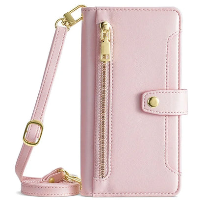 For Samsung Galaxy M15 5G Leather Case Wallet Zipper Phone Cover with 2 Straps