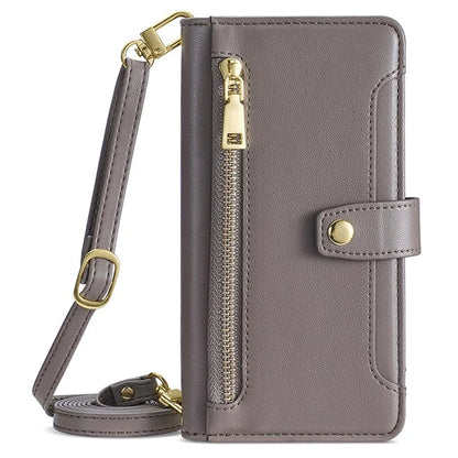For Samsung Galaxy M15 5G Leather Case Wallet Zipper Phone Cover with 2 Straps