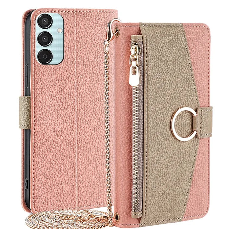 For Samsung Galaxy M15 5G Leather Case Zipper Wallet Crossbody Phone Cover with Mirror
