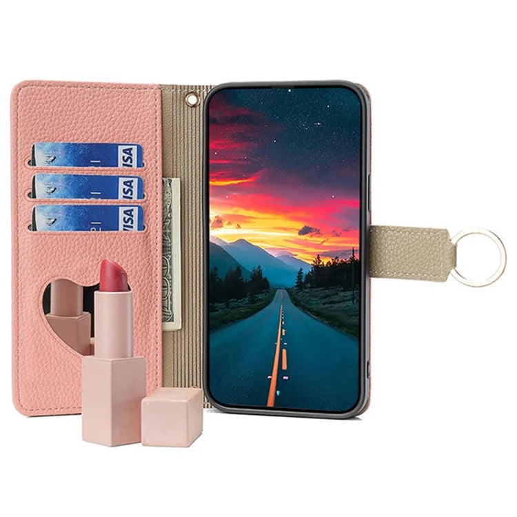 For Samsung Galaxy M15 5G Leather Case Zipper Wallet Crossbody Phone Cover with Mirror