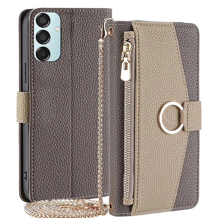 For Samsung Galaxy M15 5G Leather Case Zipper Wallet Crossbody Phone Cover with Mirror