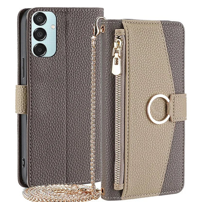 For Samsung Galaxy M15 5G Leather Case Zipper Wallet Crossbody Phone Cover with Mirror