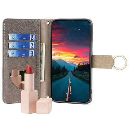 For Samsung Galaxy M15 5G Leather Case Zipper Wallet Crossbody Phone Cover with Mirror