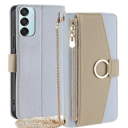For Samsung Galaxy M15 5G Leather Case Zipper Wallet Crossbody Phone Cover with Mirror