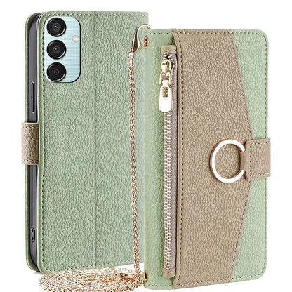 For Samsung Galaxy M15 5G Leather Case Zipper Wallet Crossbody Phone Cover with Mirror