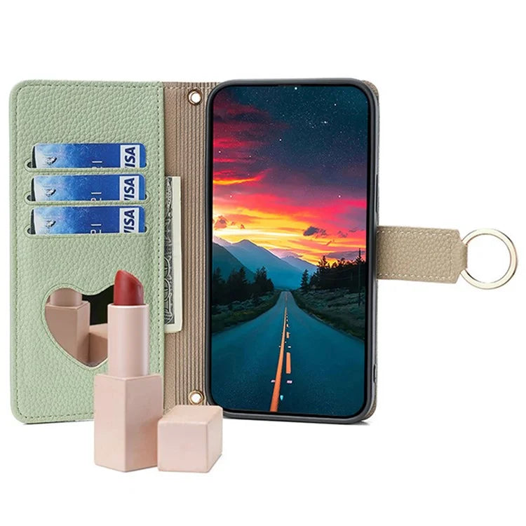 For Samsung Galaxy M15 5G Leather Case Zipper Wallet Crossbody Phone Cover with Mirror