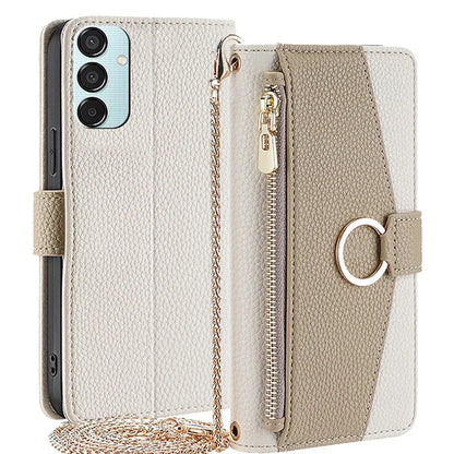 For Samsung Galaxy M15 5G Leather Case Zipper Wallet Crossbody Phone Cover with Mirror