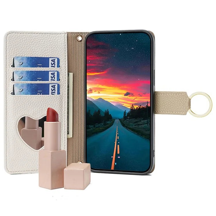 For Samsung Galaxy M15 5G Leather Case Zipper Wallet Crossbody Phone Cover with Mirror