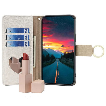 For Samsung Galaxy M15 5G Leather Case Zipper Wallet Crossbody Phone Cover with Mirror
