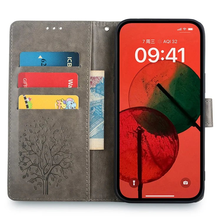 For Samsung Galaxy M15 5G Leather Case with 3 Card Slots Tree Pattern Phone Cover