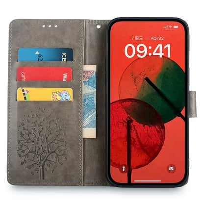 For Samsung Galaxy M15 5G Leather Case with 3 Card Slots Tree Pattern Phone Cover