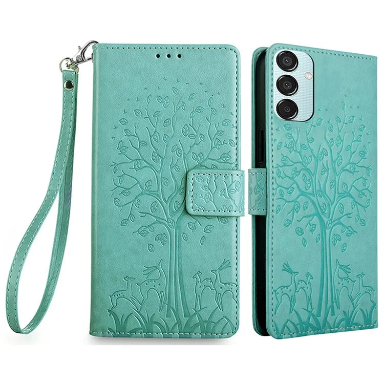 For Samsung Galaxy M15 5G Leather Case with 3 Card Slots Tree Pattern Phone Cover