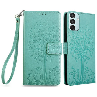 For Samsung Galaxy M15 5G Leather Case with 3 Card Slots Tree Pattern Phone Cover
