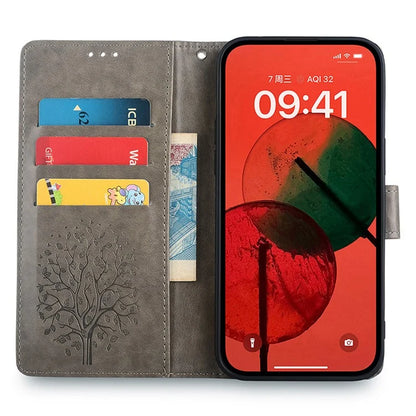 For Samsung Galaxy M15 5G Leather Case with 3 Card Slots Tree Pattern Phone Cover